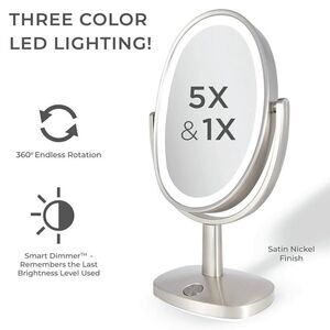Zadro Newport 10" by 18" Oval LED Lighted Makeup Mirror with Magnification 5X/1X